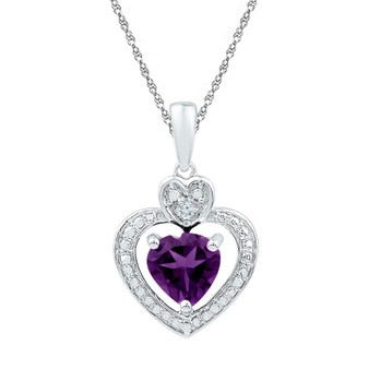 Gemstone Heart & Love Symbol Pendant |  10kt White Gold Womens Heart Lab-Created Amethyst Heart & Diamond Pendant 3/4 Cttw |  Splendid Jewellery