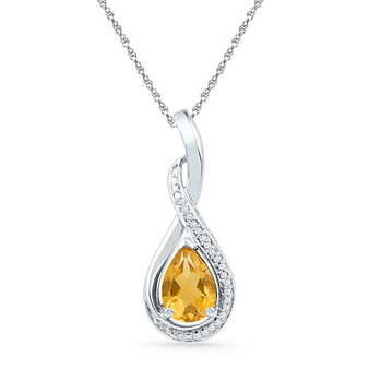 Gemstone Fashion Pendant |  Sterling Silver Womens Oval Lab-Created Citrine Solitaire Diamond Frame Twist Pendant 1 Cttw |  Splendid Jewellery