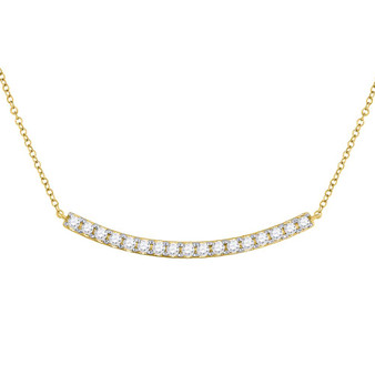 Diamond Pendant Necklace |  14kt Yellow Gold Womens Round Diamond Curved Bar Necklace 3/4 Cttw |  Splendid Jewellery