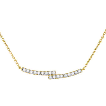 Diamond Pendant Necklace |  14kt Yellow Gold Womens Round Diamond Curved Bypass Bar Necklace 1/2 Cttw |  Splendid Jewellery