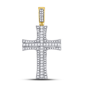 Men's Diamond Charm Pendant |  14kt Yellow Gold Mens Round Diamond Cross Charm Pendant 1-1/2 Cttw |  Splendid Jewellery