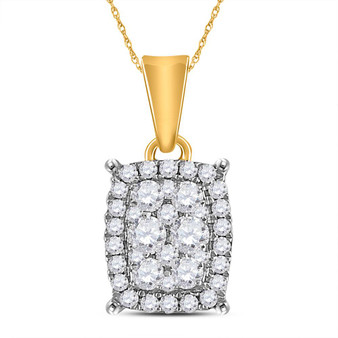 Diamond Cluster Pendant |  14kt Yellow Gold Womens Round Diamond Rectangle Cluster Pendant 1/4 Cttw |  Splendid Jewellery