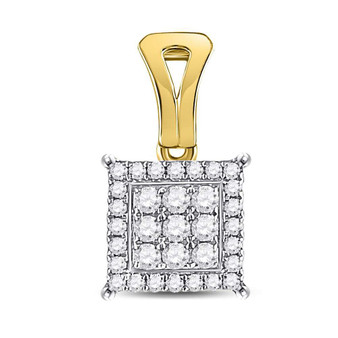 Diamond Cluster Pendant |  14kt Yellow Gold Womens Round Diamond Square Cluster Pendant 1/4 Cttw |  Splendid Jewellery