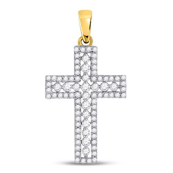 Diamond Cross Pendant |  14kt Yellow Gold Womens Round Diamond Cross Pendant 1/2 Cttw |  Splendid Jewellery