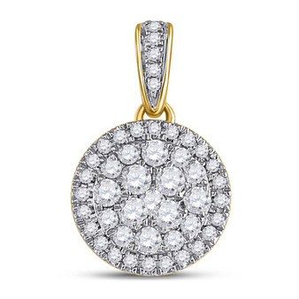 Diamond Cluster Pendant |  14kt Yellow Gold Womens Round Diamond Halo Cluster Pendant 1/2 Cttw |  Splendid Jewellery