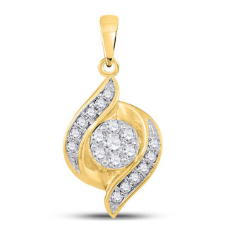 Diamond Cluster Pendant |  14kt Yellow Gold Womens Round Diamond Flower Cluster Pendant 1/5 Cttw |  Splendid Jewellery