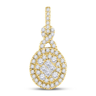 Diamond Cluster Pendant |  14kt Yellow Gold Womens Princess Diamond Fashion Cluster Pendant 1/2 Cttw |  Splendid Jewellery