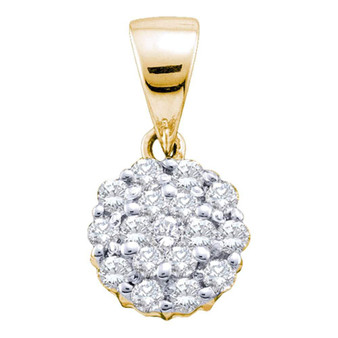 Diamond Cluster Pendant |  14kt Yellow Gold Womens Round Diamond Flower Cluster Pendant 1/4 Cttw |  Splendid Jewellery