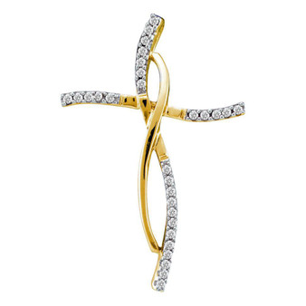 Diamond Cross Pendant |  14kt Yellow Gold Womens Round Diamond Cross Pendant 1/10 Cttw |  Splendid Jewellery