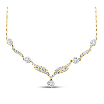 Diamond Pendant Necklace |  14kt Yellow Gold Womens Round Diamond Cluster Y-Shape Necklace 3/4 Cttw |  Splendid Jewellery