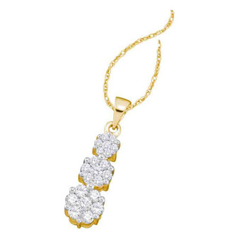 Diamond Cluster Pendant |  14kt Yellow Gold Womens Round Diamond Triple Flower Cluster Pendant 1 Cttw |  Splendid Jewellery