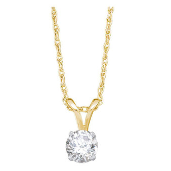 Diamond Solitaire Pendant |  14kt Yellow Gold Womens Round Diamond Solitaire Pendant 1/5 Cttw |  Splendid Jewellery
