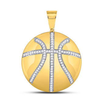 Men's Diamond Charm Pendant |  10kt Yellow Gold Mens Round Diamond Basketball Charm Pendant 7/8 Cttw |  Splendid Jewellery