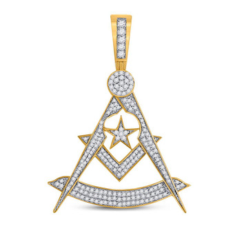 Men's Diamond Charm Pendant |  10kt Yellow Gold Mens Round Diamond Freemason Compass Charm Pendant 7/8 Cttw |  Splendid Jewellery