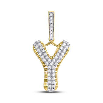 Men's Diamond Charm Pendant |  10kt Yellow Gold Mens Round Diamond Y Letter Charm Pendant 1 Cttw |  Splendid Jewellery