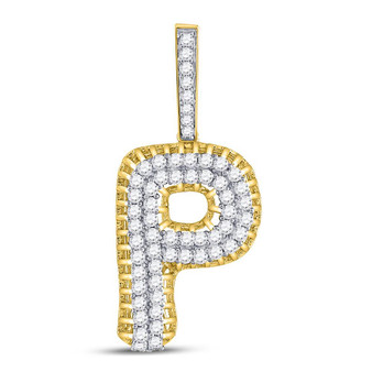 Men's Diamond Charm Pendant |  10kt Yellow Gold Mens Round Diamond P Letter Charm Pendant 1 Cttw |  Splendid Jewellery