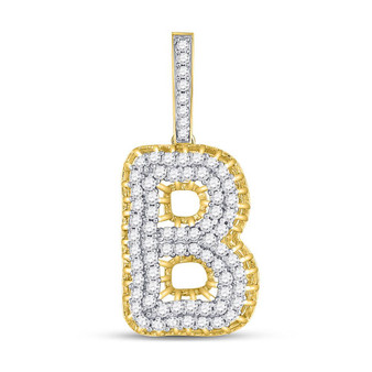 Men's Diamond Charm Pendant |  10kt Yellow Gold Mens Round Diamond B Letter Charm Pendant 1-3/8 Cttw |  Splendid Jewellery