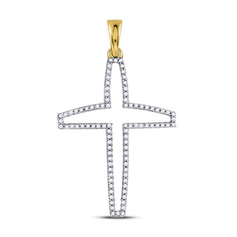 Men's Diamond Charm Pendant |  10kt Yellow Gold Mens Round Diamond Cross Outline Charm Pendant 1/4 Cttw |  Splendid Jewellery