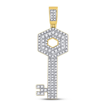 Men's Diamond Charm Pendant |  10kt Yellow Gold Mens Round Diamond Key Charm Pendant 5/8 Cttw |  Splendid Jewellery