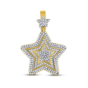 Men's Diamond Charm Pendant |  10kt Yellow Gold Mens Round Diamond Concentric Star Charm Pendant 1-3/4 Cttw |  Splendid Jewellery