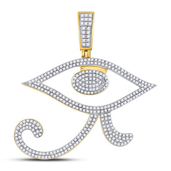 Men's Diamond Charm Pendant |  10kt Yellow Gold Mens Round Diamond Eye of Ra Egyptian Charm Pendant 1 Cttw |  Splendid Jewellery