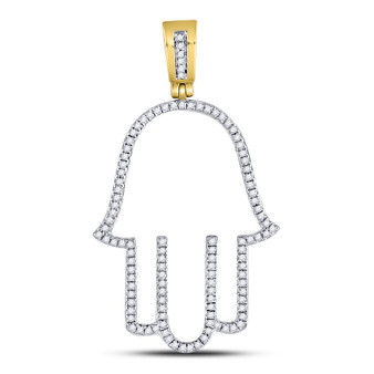 Men's Diamond Charm Pendant |  10kt Yellow Gold Mens Round Diamond Hamsa Fatima Hand Charm Pendant 1/3 Cttw |  Splendid Jewellery