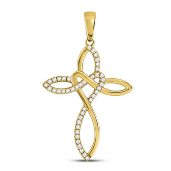 Diamond Cross Pendant |  10kt Yellow Gold Womens Round Diamond Woven Cross Pendant 1/5 Cttw |  Splendid Jewellery