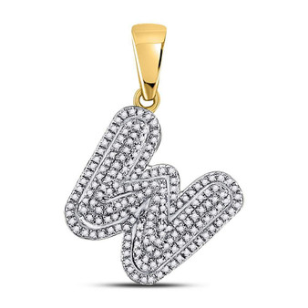 Men's Diamond Charm Pendant |  10kt Yellow Gold Mens Round Diamond Letter W Bubble Initial Charm Pendant 1/2 Cttw |  Splendid Jewellery