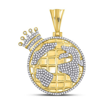 Men's Diamond Charm Pendant |  10kt Yellow Gold Mens Round Diamond Globe Crown King Charm Pendant 3/4 Cttw |  Splendid Jewellery