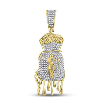 Men's Diamond Charm Pendant |  10kt Yellow Gold Mens Round Diamond Dripping Money Bag Charm Pendant 1/2 Cttw |  Splendid Jewellery