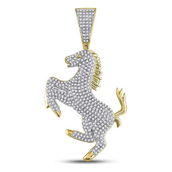 Men's Diamond Charm Pendant |  10kt Yellow Gold Mens Round Diamond Pony Horse Charm Pendant 1 Cttw |  Splendid Jewellery