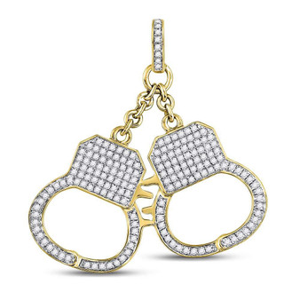 Men's Diamond Charm Pendant |  10kt Yellow Gold Mens Round Diamond Handcuff Charm Pendant 1-1/4 Cttw |  Splendid Jewellery