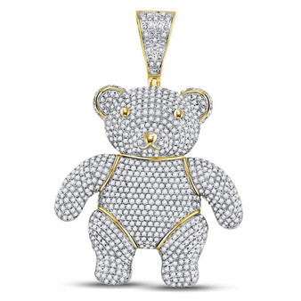 Men's Diamond Charm Pendant |  10kt Yellow Gold Mens Round Diamond Teddy Bear Charm Pendant 3-1/5 Cttw |  Splendid Jewellery