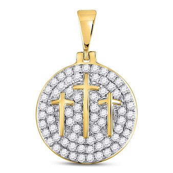 Men's Diamond Charm Pendant |  10kt Yellow Gold Mens Round Diamond Trinity Triple Cross Charm Pendant 1-1/2 Cttw |  Splendid Jewellery