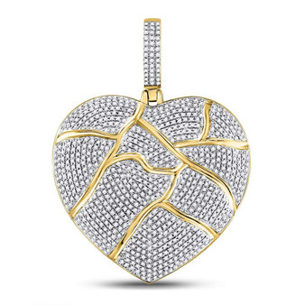 Men's Diamond Charm Pendant |  10kt Yellow Gold Mens Round Diamond Fractured Broken Heart Charm Pendant 1-1/2 Cttw |  Splendid Jewellery