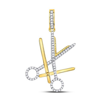 Men's Diamond Charm Pendant |  10kt Yellow Gold Mens Round Diamond Barber Scissors Charm Pendant 1/2 Cttw |  Splendid Jewellery
