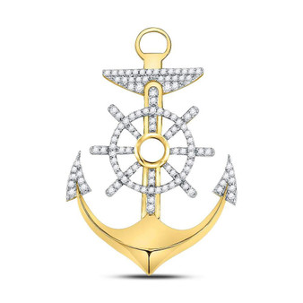 Men's Diamond Charm Pendant |  10kt Yellow Gold Mens Round Diamond Anchor Wheel Nautical Charm Pendant 1-1/5 Cttw |  Splendid Jewellery