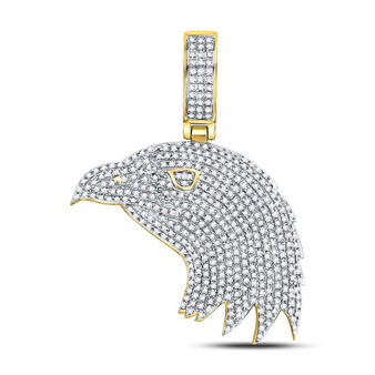 Men's Diamond Charm Pendant |  10kt Yellow Gold Mens Round Diamond Eagle Head Charm Pendant 1 Cttw |  Splendid Jewellery
