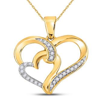 Diamond Heart & Love Symbol Pendant |  10kt Yellow Gold Womens Round Diamond Double Heart Pendant 1/10 Cttw |  Splendid Jewellery