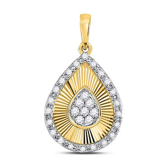 Diamond Fashion Pendant |  10kt Yellow Gold Womens Round Diamond Teardrop Pendant 1/6 Cttw |  Splendid Jewellery