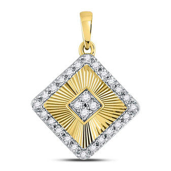 Diamond Fashion Pendant |  10kt Yellow Gold Womens Round Diamond Diagonal Square Pendant 1/6 Cttw |  Splendid Jewellery