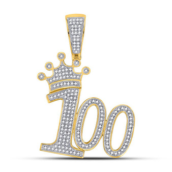 Men's Diamond Charm Pendant |  10kt Yellow Gold Mens Round Diamond 100 Hundred Crown Charm Pendant 1/2 Cttw |  Splendid Jewellery