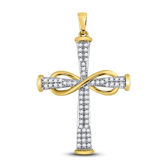 Diamond Cross Pendant |  10kt Yellow Gold Womens Round Diamond Cross Infinity Pendant 1/5 Cttw |  Splendid Jewellery