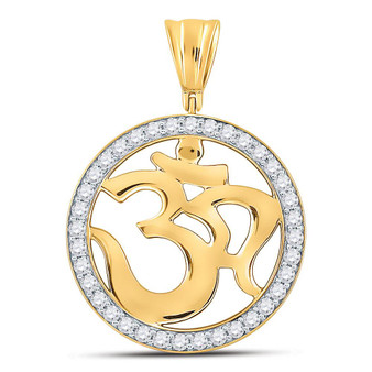 Men's Diamond Charm Pendant |  10kt Yellow Gold Mens Round Diamond Om Circle Hindu Atman Charm Pendant 1 Cttw |  Splendid Jewellery