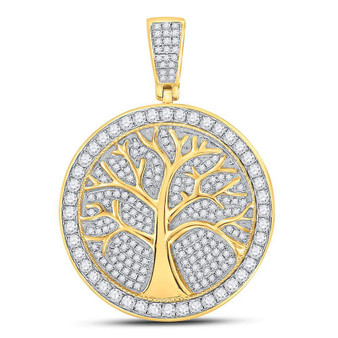 Men's Diamond Charm Pendant |  10kt Yellow Gold Mens Round Diamond Tree of Life Medallion Charm Pendant 1-1/4 Cttw |  Splendid Jewellery