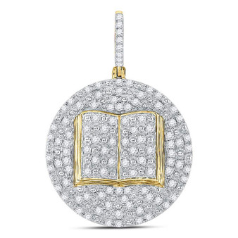 Men's Diamond Charm Pendant |  10kt Yellow Gold Mens Round Diamond Holy Bible Open Book Charm Pendant 1 Cttw |  Splendid Jewellery