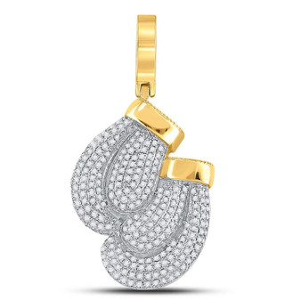 Men's Diamond Charm Pendant |  10kt Yellow Gold Mens Round Diamond Boxing Gloves Charm Pendant 7/8 Cttw |  Splendid Jewellery