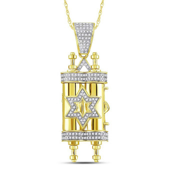 Men's Diamond Charm Pendant |  10kt Yellow Gold Mens Round Diamond Torah Magen David Scroll Charm Pendant 3/8 Cttw |  Splendid Jewellery
