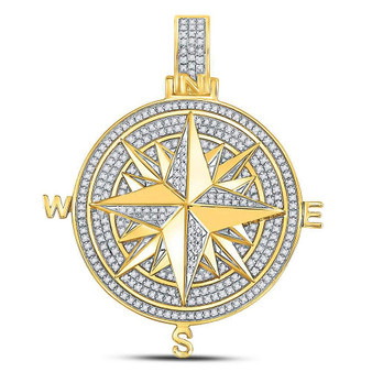 Men's Diamond Charm Pendant |  10kt Yellow Gold Mens Round Diamond Compass Rose Charm Pendant 1/2 Cttw |  Splendid Jewellery