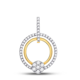 Diamond Circle Pendant |  10kt Yellow Gold Womens Round Diamond Circle Cluster Pendant 3/8 Cttw |  Splendid Jewellery